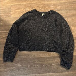Black and White Speckled Cropped Sweatshirt L